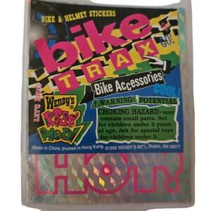 1995 Wendys Kids Meals Bike Trax Bike and Helmet Stickers New in Package